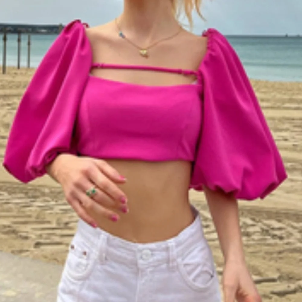Zara Fuchsia top with ballon sleeves - Size S - Picture 1 of 9